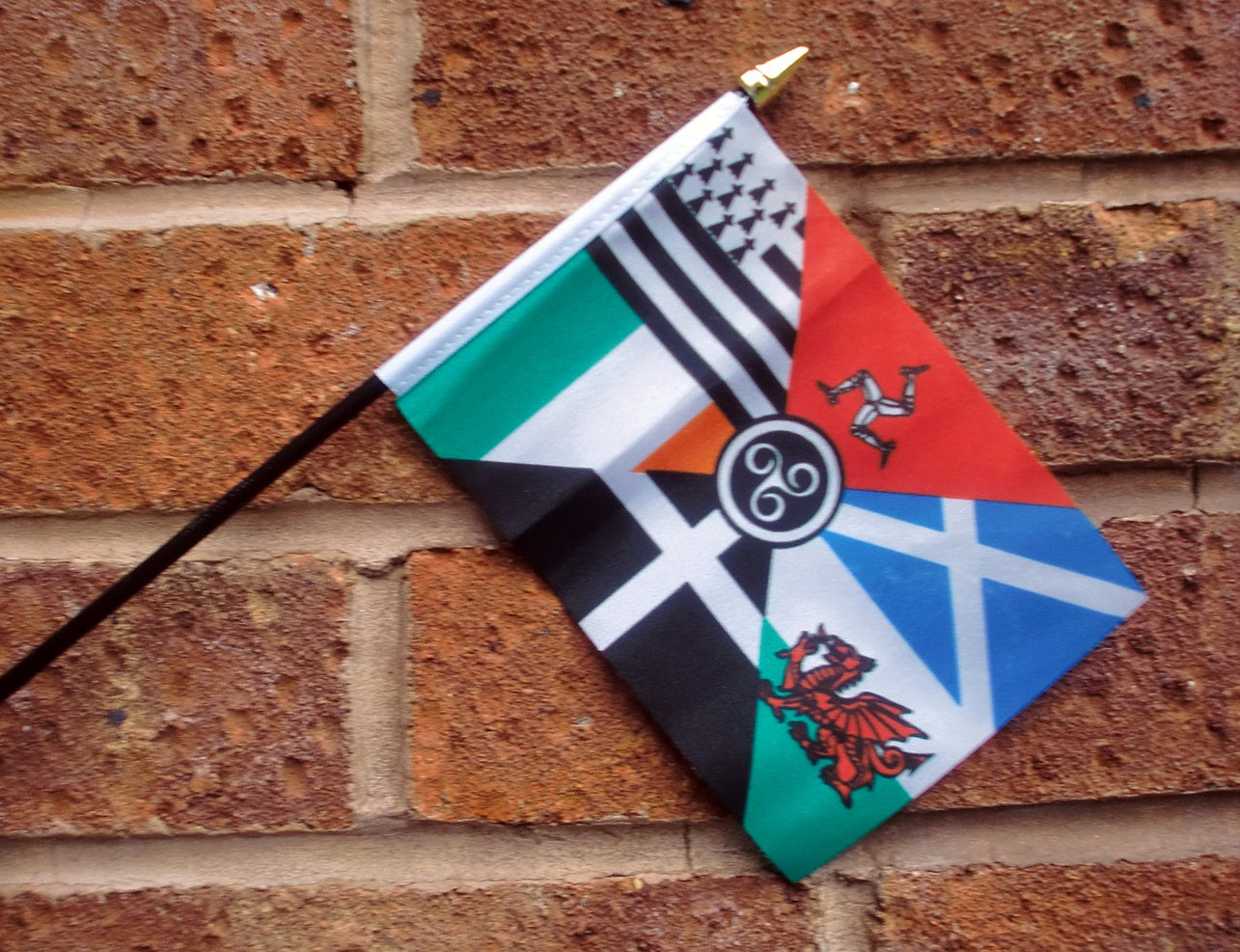 CELTIC NATIONS HAND WAVING FLAG small 6" x 4" with 10" pole SCOTLAND EIRE WALES