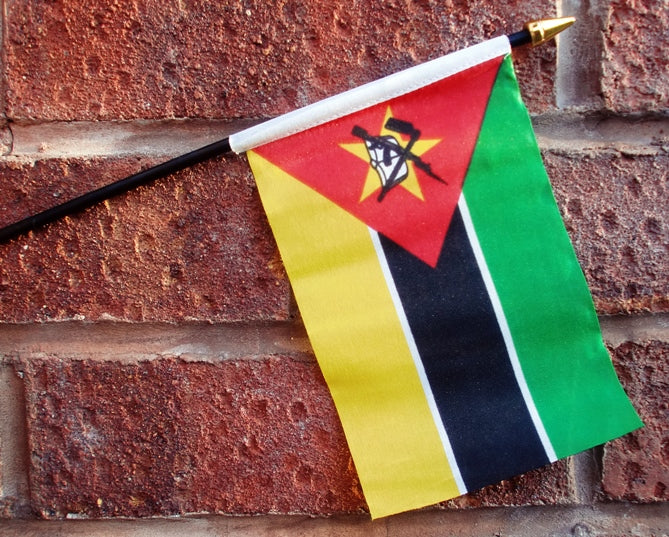 MOZAMBIQUE HAND WAVING FLAG small 6" x 4" with 10" pole