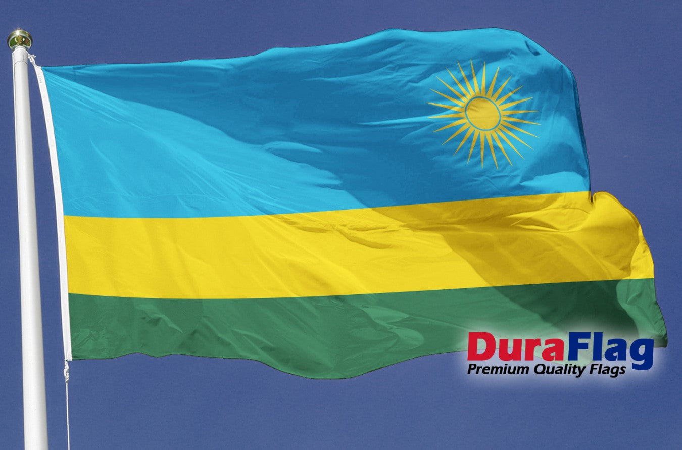 RWANDA 5X3 HIGH QUALITY FLAG (150cm X 90cm) DURAFLAG with CLIPS / HOOKS