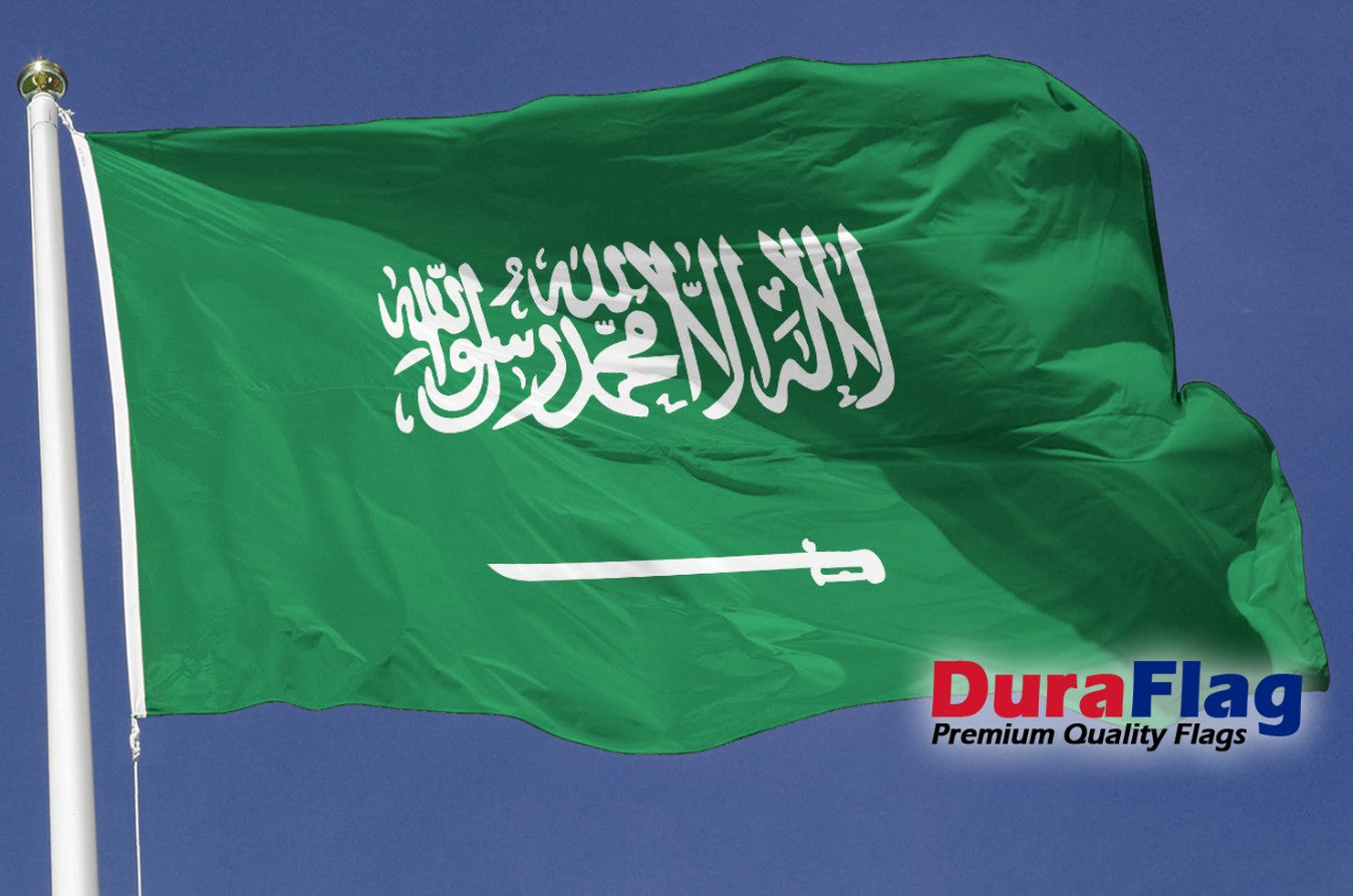 SAUDI ARABIA 5X3 HIGH QUALITY FLAG (150cm X 90cm) DURAFLAG with CLIPS / HOOKS