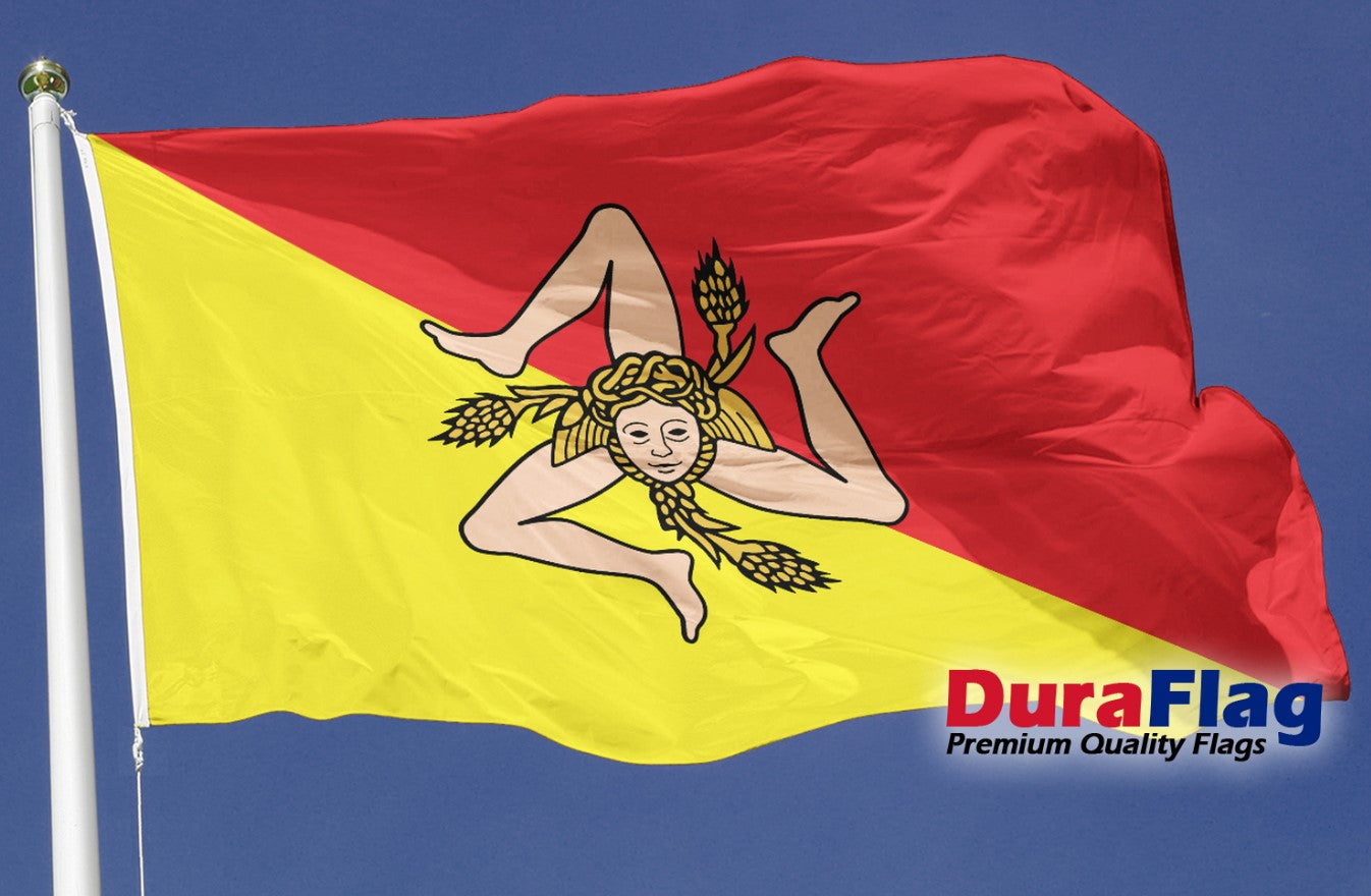 SICILY 5X3 HIGH QUALITY FLAG (150cm X 90cm) DURAFLAG with CLIPS / HOOKS