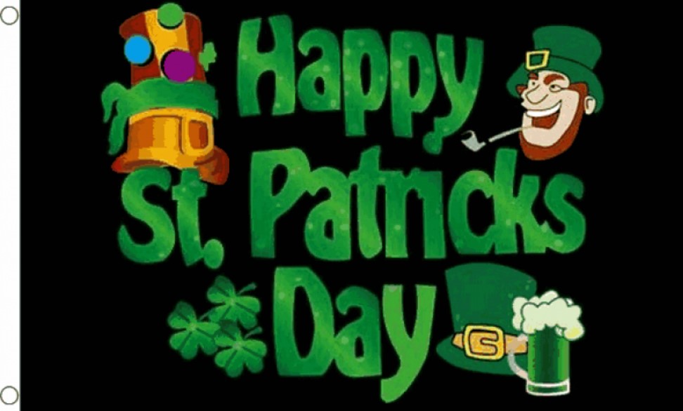 HAPPY ST PATRICKS DAY Black 5x3 feet FLAG 150cm x 90cm Irish leprechaun