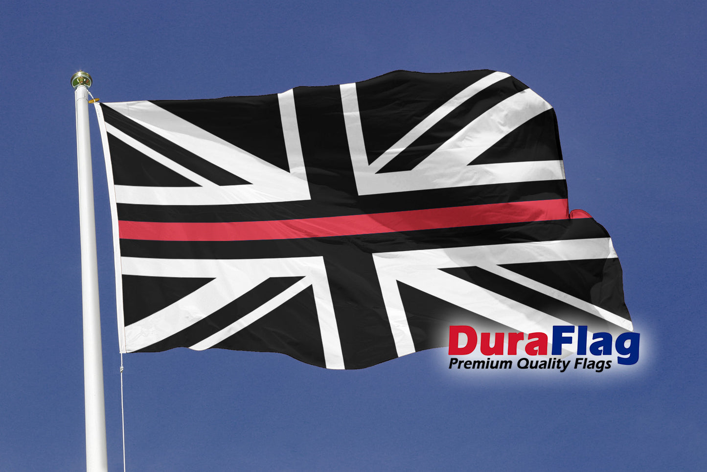 Union Jack Thin Red Line Courtesy DuraFlag Rope and Toggled (20in x 12in)