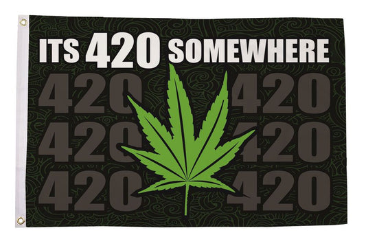 IT'S 420 SOMEWHERE Leaf Rasta 150cm x 90cm 5x3 feet SCREEN PRINTED FLAG