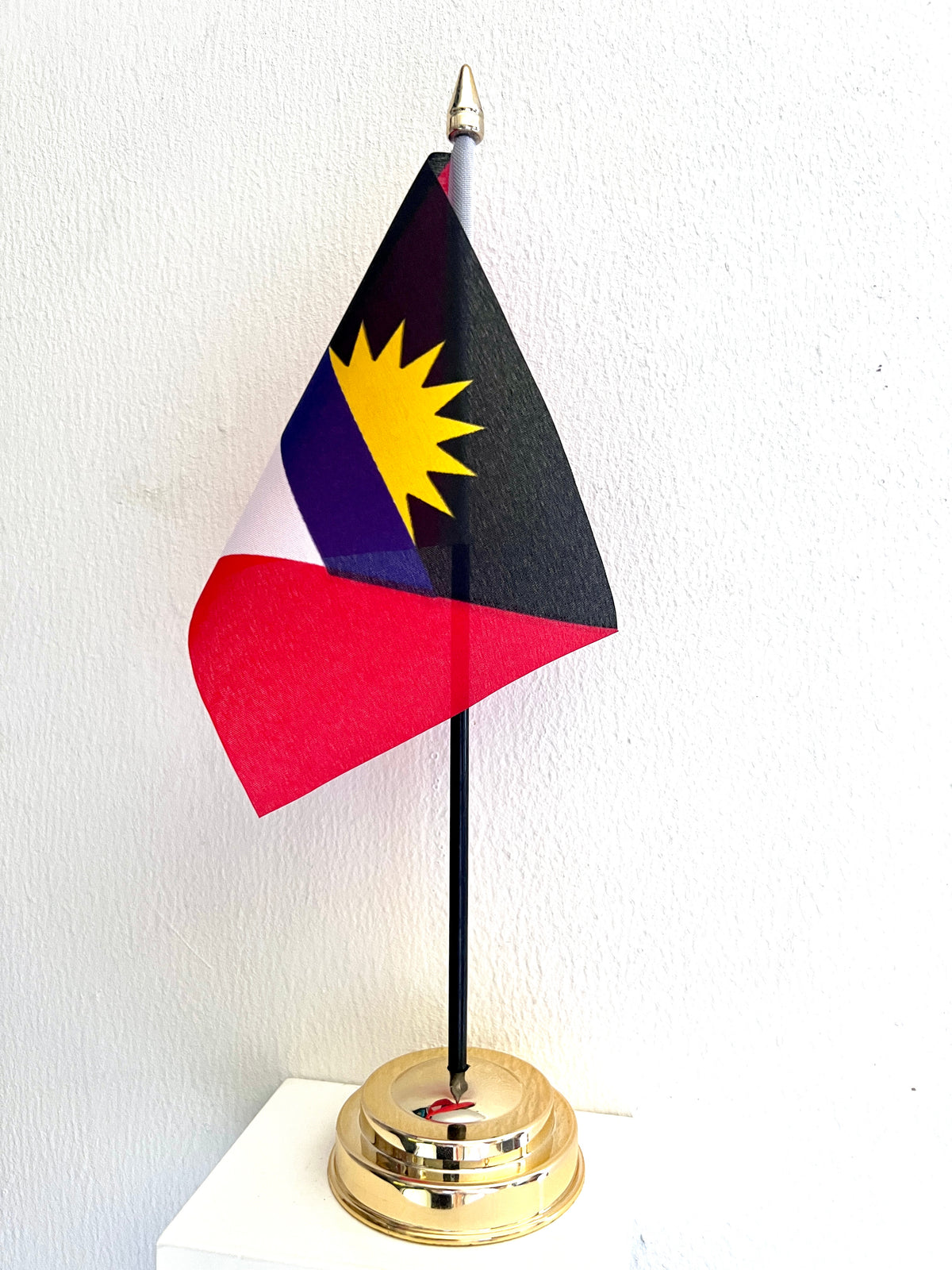 ANTIGUA AND BARBUDA TABLE FLAG 6"X4" 15cm x 10cm WITH BASE 25cm tall CARIBBEAN