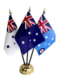 AUSTRALIAN MILITARY TABLE FLAG SET of 3 flags and base RAAF Navy AUSTRALIA