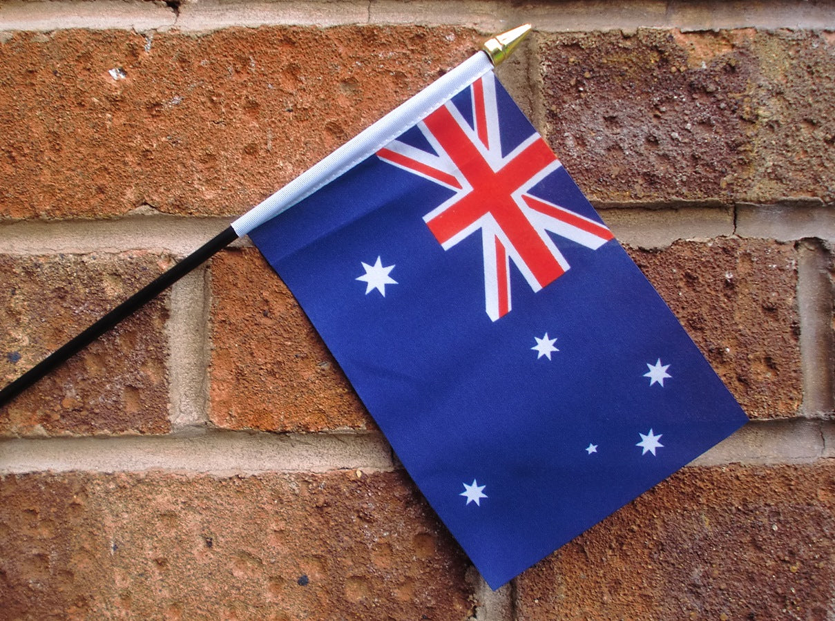 AUSTRALIA HAND WAVING FLAG Small 6" x 4" with black pole Australian flags