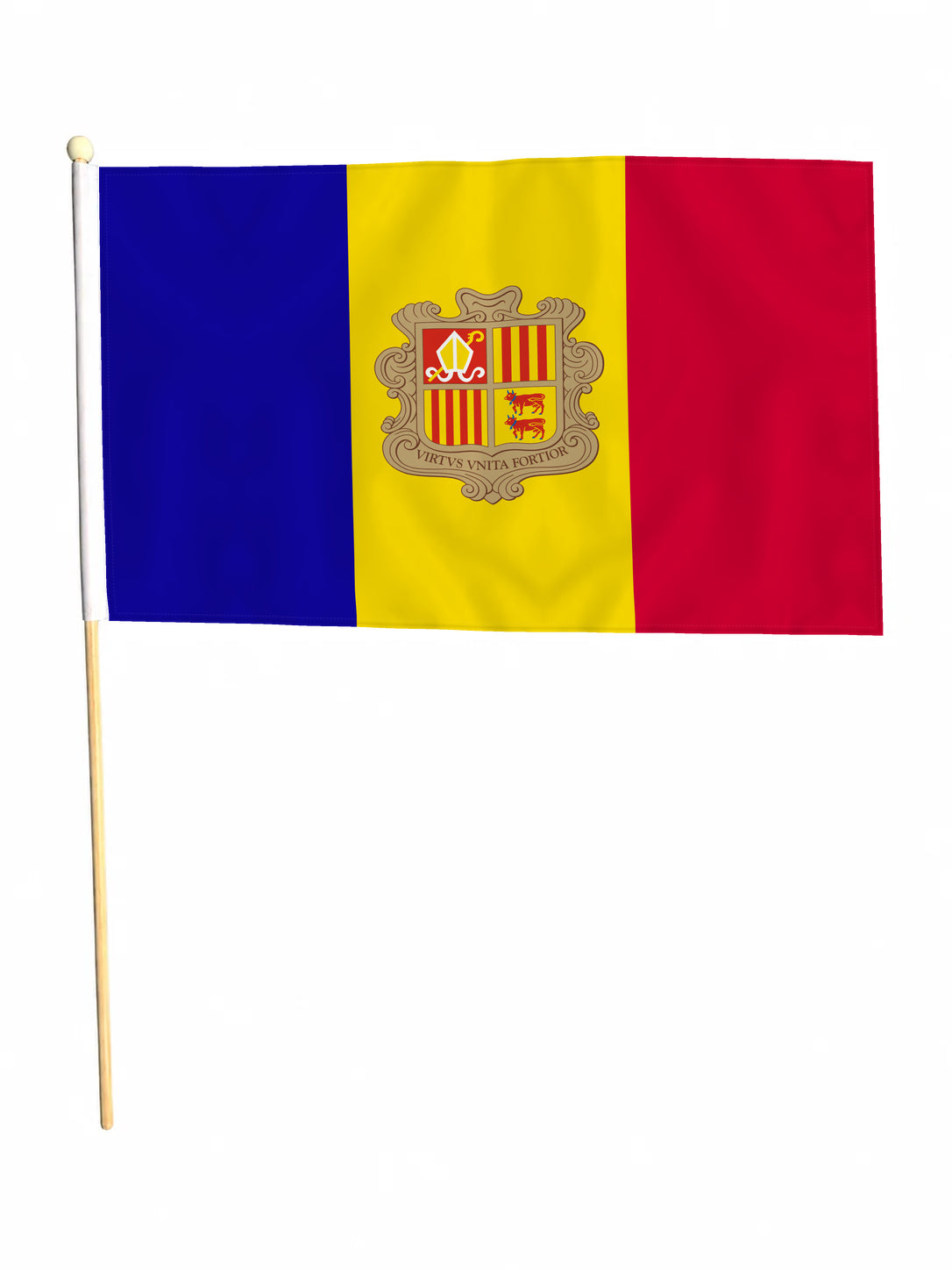 ANDORRA 18" x 12" LARGE HAND WAVING COURTESY FLAG & POLE