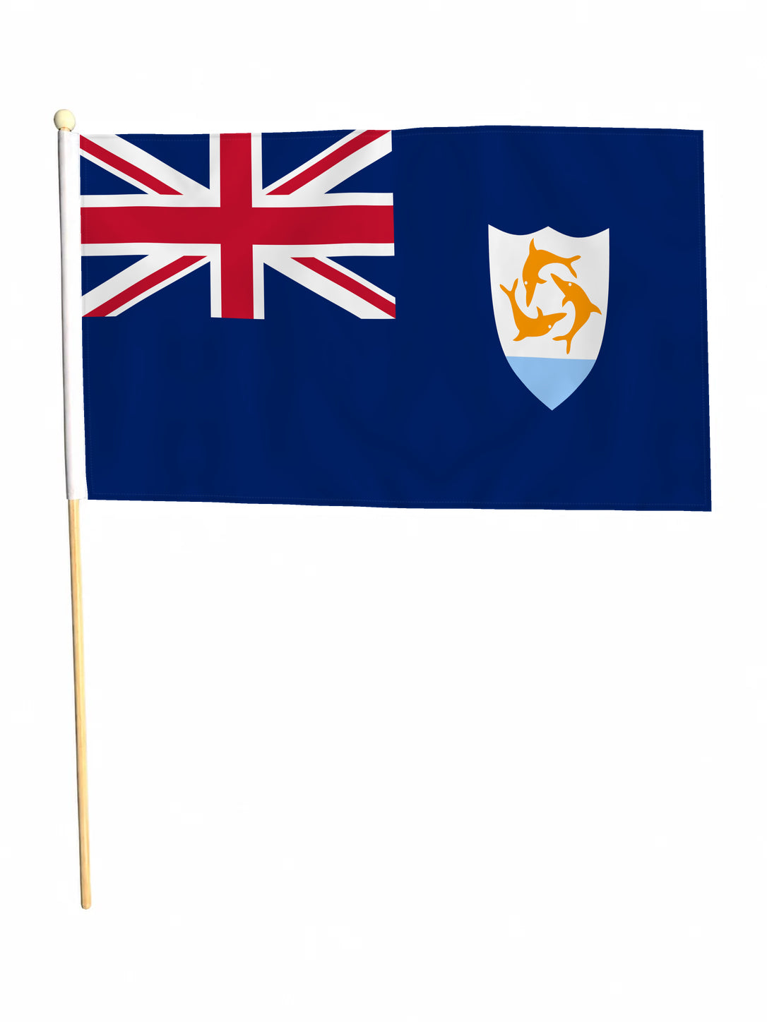 ANGUILLA 18" x 12" LARGE HAND WAVING COURTESY FLAG & POLE