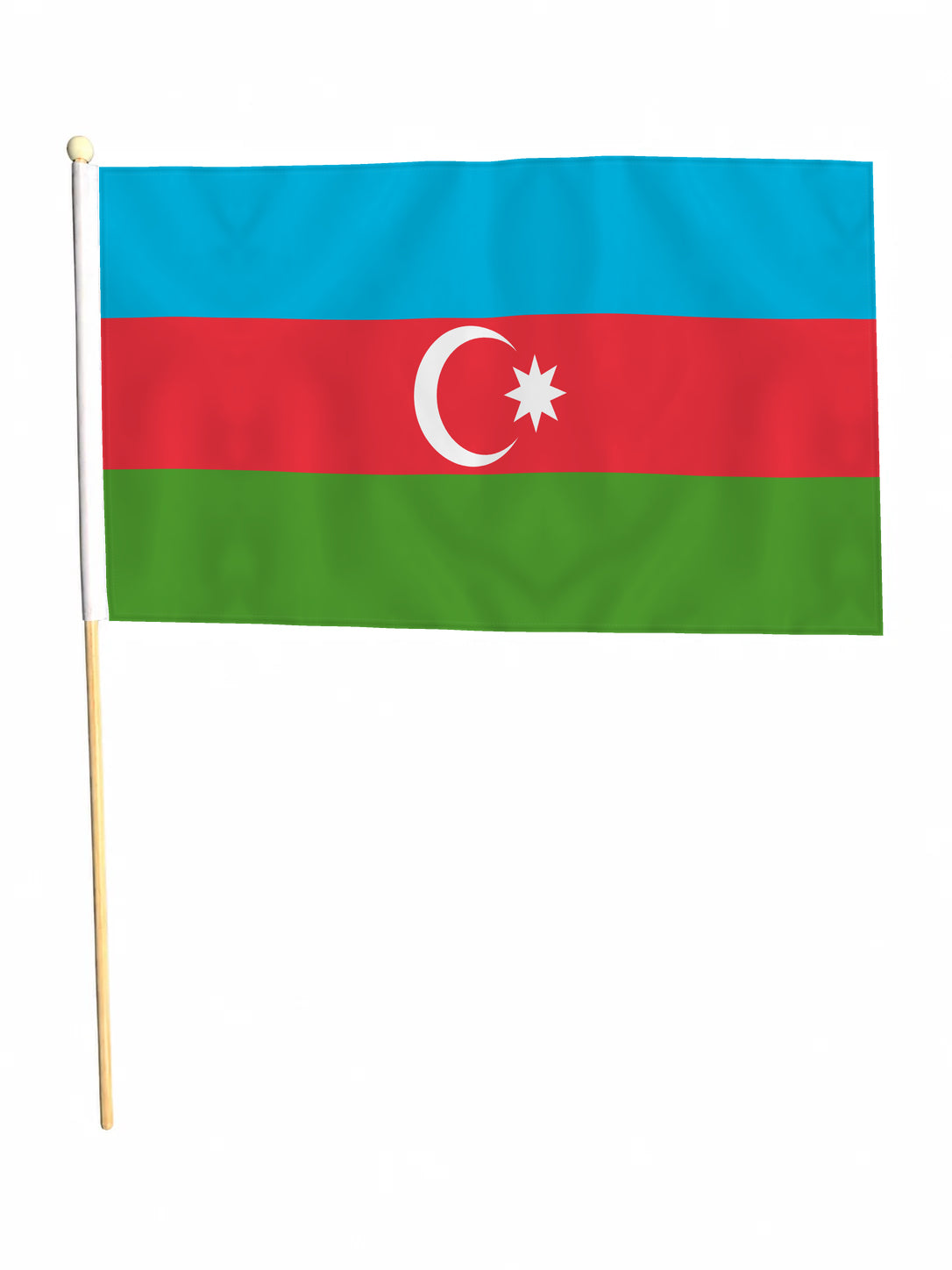 AZERBAIJAN 18" x 12" LARGE HAND WAVING COURTESY FLAG & POLE