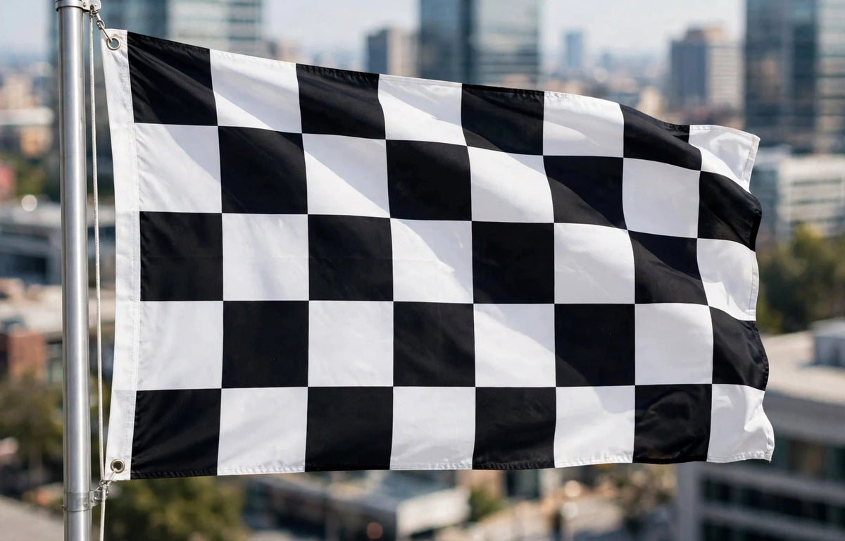 HUGE FLAG 8X5 FEET BLACK & AND WHITE CHECKERED CHEQUERED MOTOR SPORT RACING