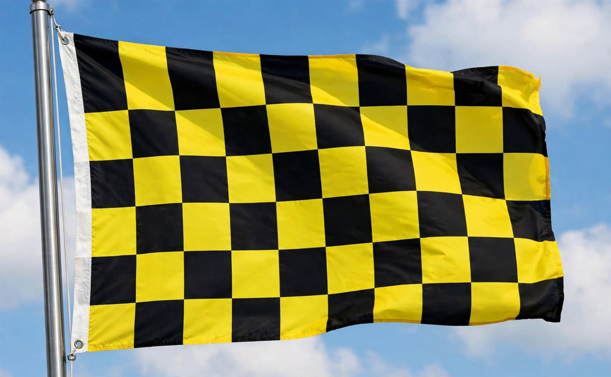 BLACK AND & YELLOW CHECKERED FLAG 150cm x 90cm (5x3 feet)
