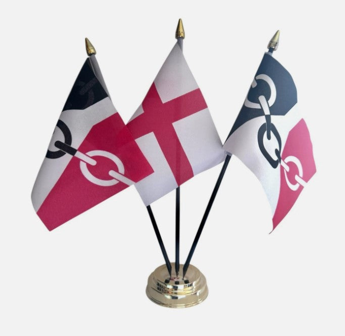 BLACK COUNTRY and ENGLAND ST GEORGE TABLE FLAG SET of 3 flags and base