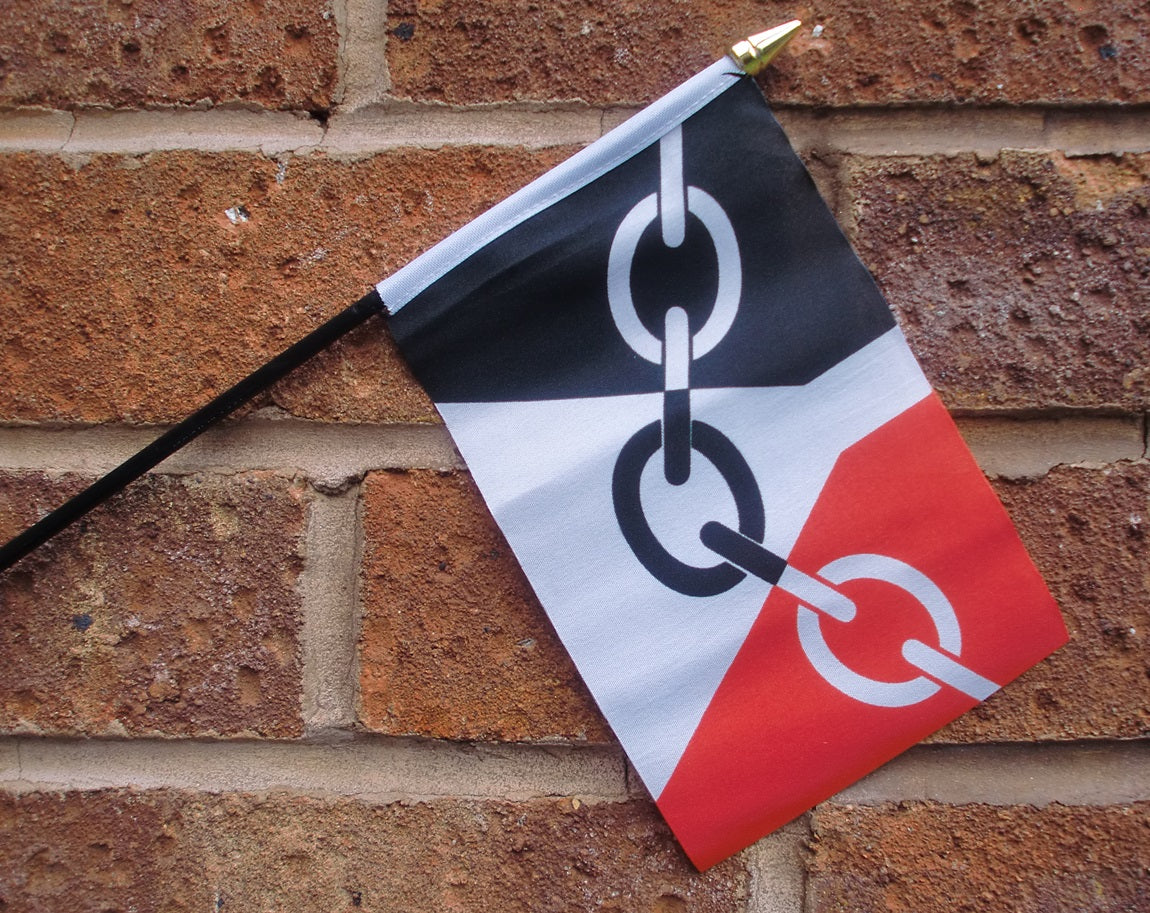 BLACK COUNTRY HAND WAVING FLAG small 6" x 4" with 10" pole