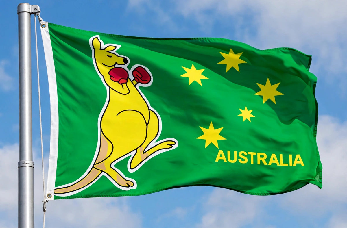 AUSTRALIA HUGE 8X5 FEET BOXING KANGAROO FLAG Canberra Melbourne COFFIN DRAPE