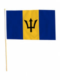 BARBADOS 18" x 12" LARGE HAND WAVING COURTESY FLAG & POLE CARIBBEAN