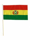 BOLIVIA 18" x 12" LARGE HAND WAVING COURTESY FLAG & POLE