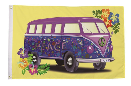 CAMPER VAN Yellow PEACE Hippy Surfer 150cm x 90cm 5x3 feet SCREEN PRINTED FLAG