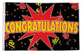 CONGRATULATIONS black red star 5x3 feet FLAG 150cm x 90cm anniversary birthday