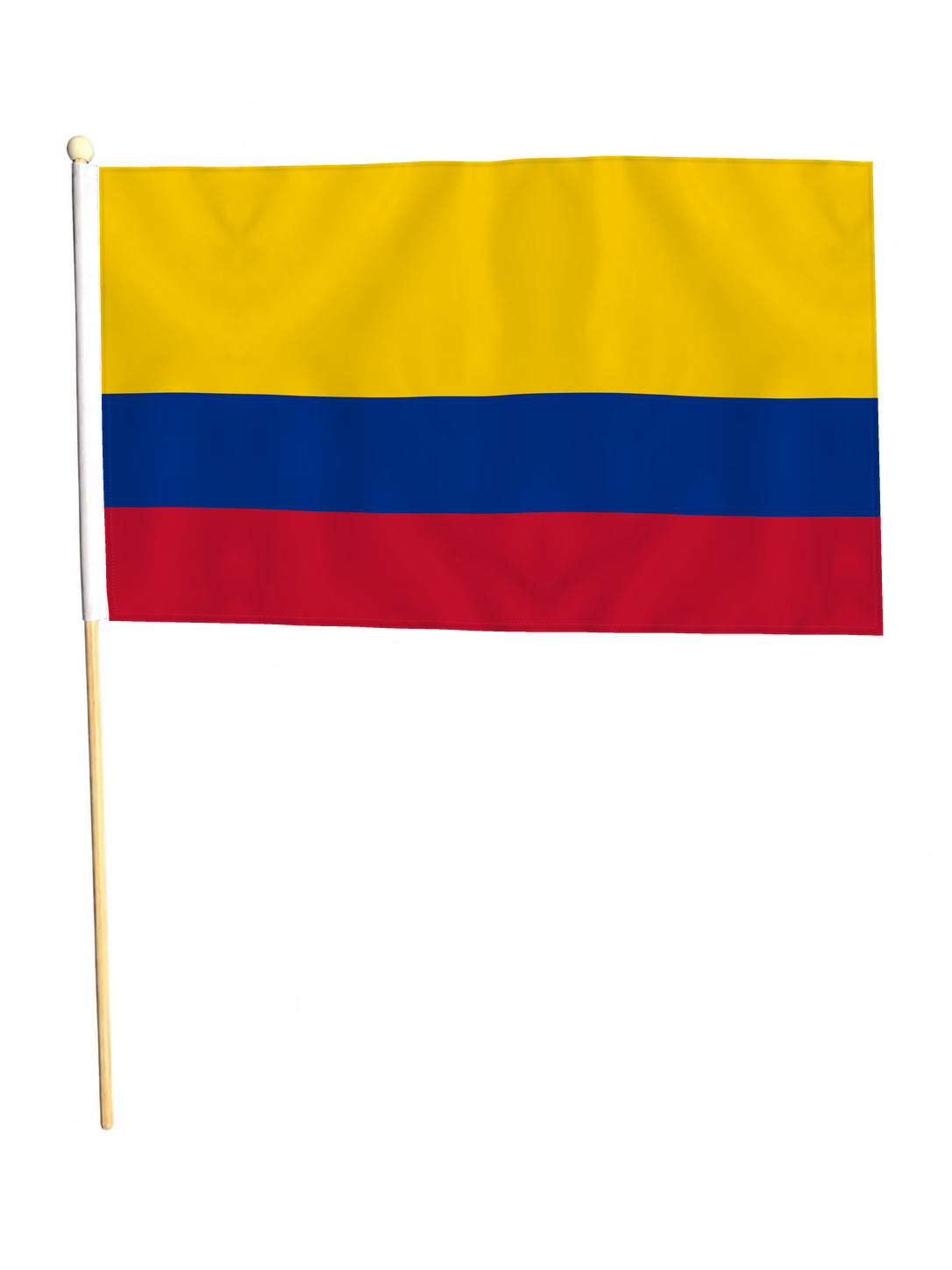 COLOMBIA LARGE HANDWAVING FLAG 18" X 12" with 24" wooden pole COLOMBIAN