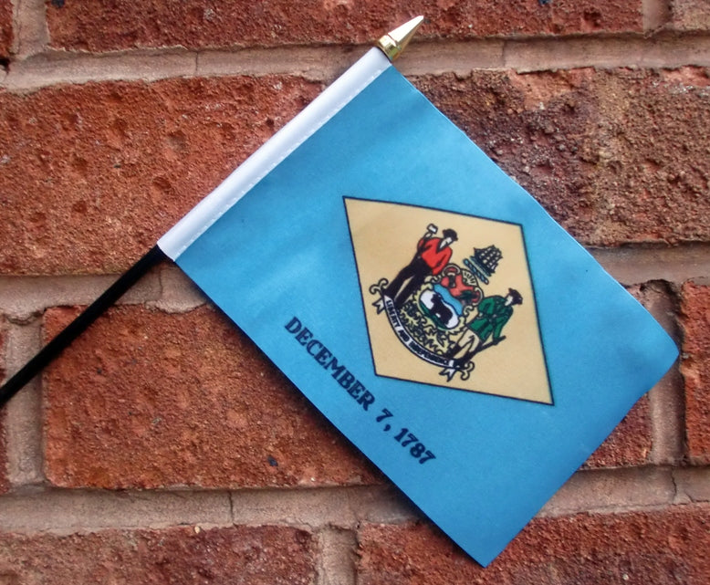 DELAWARE SMALL HAND WAVING FLAG 6"X4" flags USA AMERICAN AMERICA