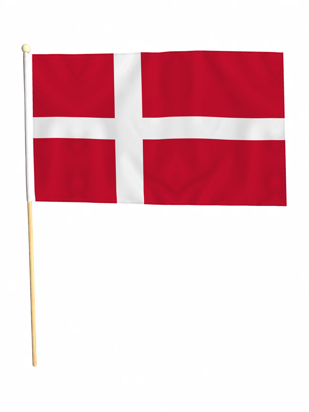 DENMARK 18" x 12" LARGE HAND WAVING COURTESY FLAG & POLE