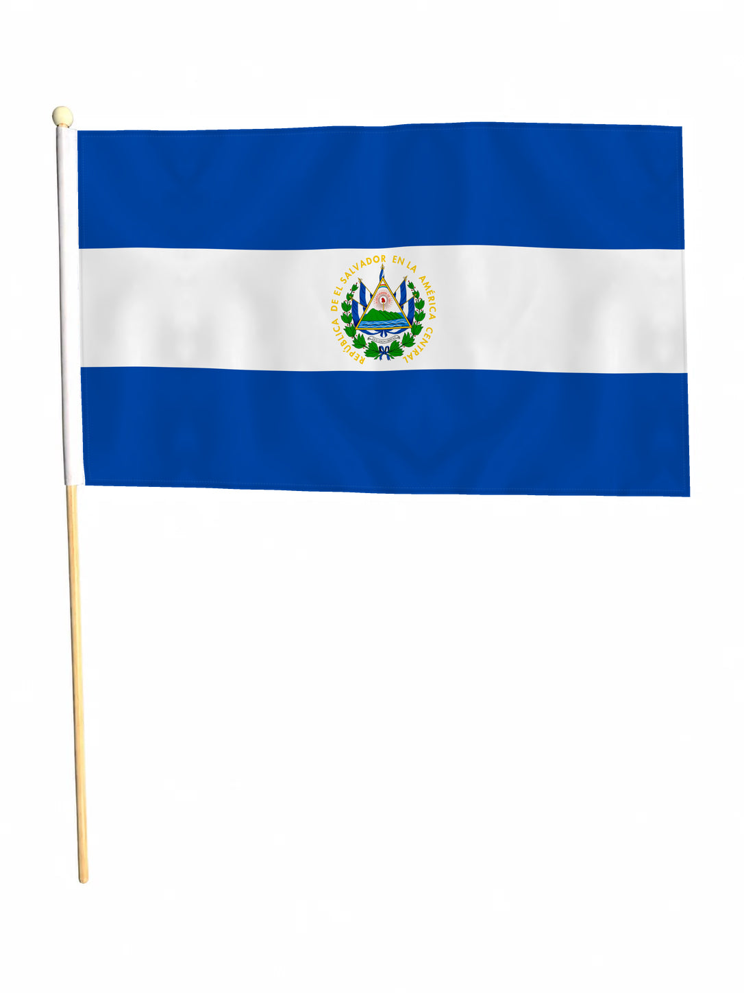 EL SALVADOR 18" x 12" LARGE HAND WAVING COURTESY FLAG & POLE