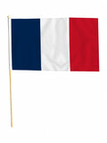 FRANCE 18" x 12" LARGE HAND WAVING COURTESY FLAG & POLE FRANCAIS French