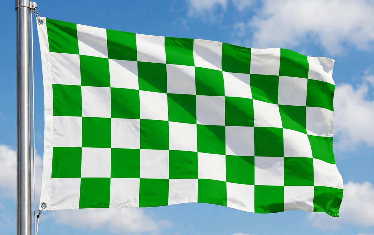 GREEN AND WHITE CHECKERED FLAG 150cm x 90cm (5x3 feet)