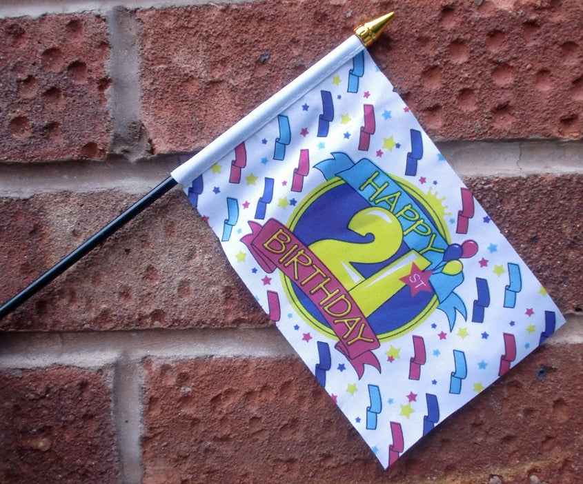 HAPPY 21ST BIRTHDAY SMALL HAND WAVING FLAG 6"X4" flags