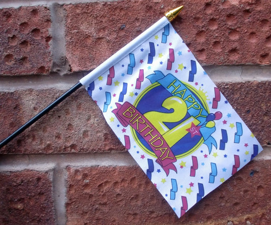 HAPPY 21ST BIRTHDAY SMALL HAND WAVING FLAG 6"X4" flags