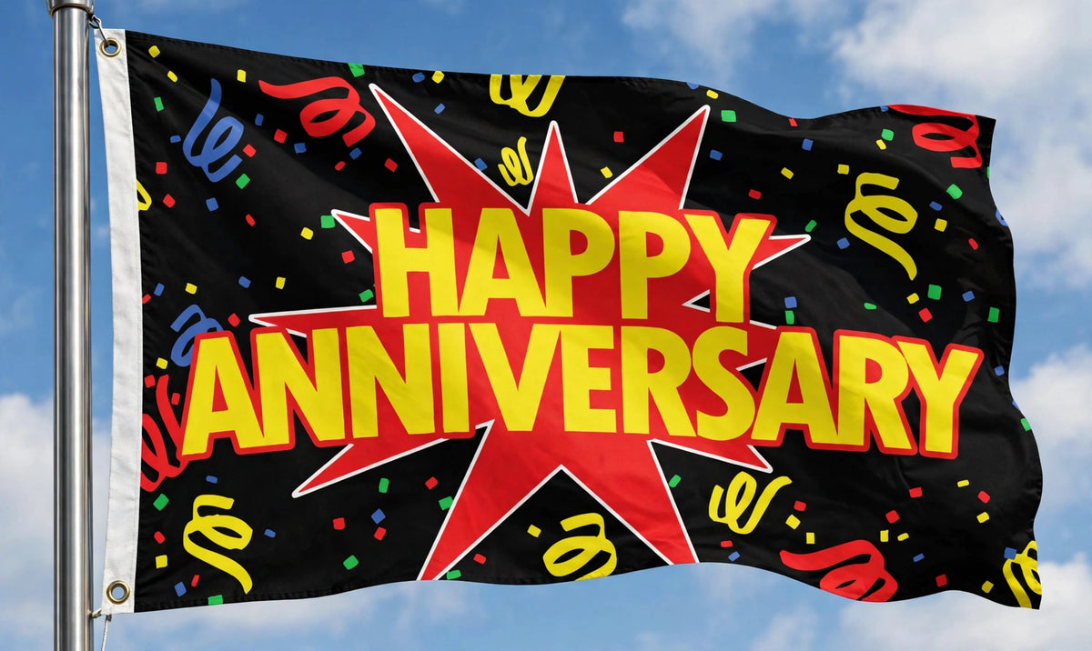 HAPPY ANNIVERSARY FLAG 240cm x 150cm (8x5 feet)