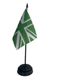UNION JACK GREEN TABLE FLAG with Flat One hole black base 15cm x 10cm UK
