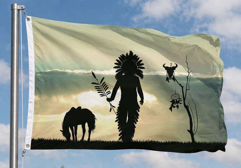 NATIVE AMERICAN INDIAN SILHOUETTE FLAG 150cm x 90cm (5x3 feet)
