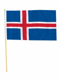 ICELAND 18" x 12" LARGE HAND WAVING COURTESY FLAG & POLE