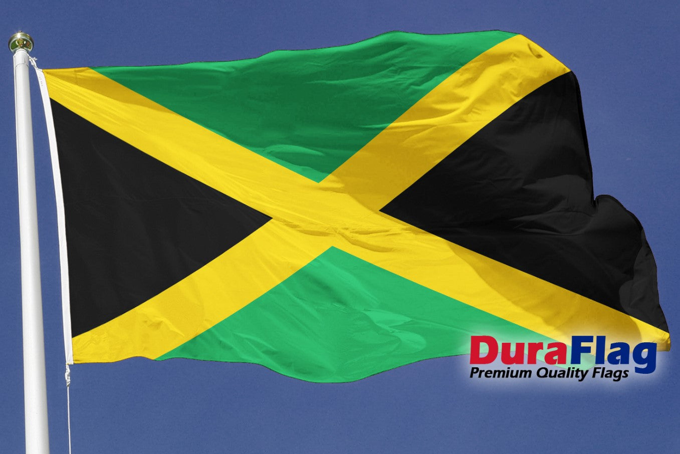 JAMAICA CARIBBEAN HIGH QUALITY 5x3 FEET FLAG (150cm X 90cm) DURAFLAG with CLIPS / HOOKS