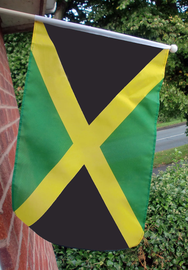 JAMAICA 18" x 12" LARGE HAND WAVING COURTESY FLAG & POLE JAMAICAN CARIBBEAN