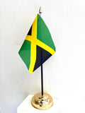 JAMAICA TABLE FLAG 6"X4" 15cm x 10cm WITH FLAT GOLDEN BASE 25cm tall CARIBBEAN