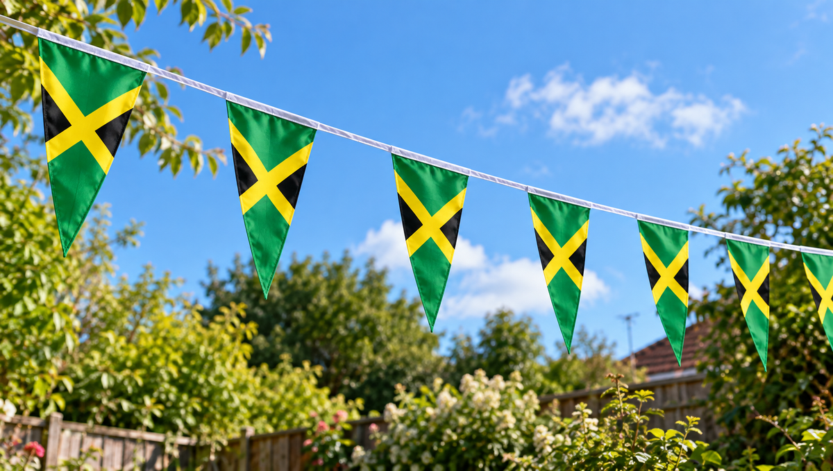 JAMAICA 20 metre TRIANGLE BUNTING 30 FLAGS flag 54 FLAGS JAMAICAN CARIBBEAN