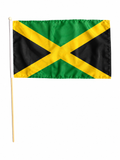 JAMAICA 18" x 12" LARGE HAND WAVING COURTESY FLAG & POLE JAMAICAN CARIBBEAN