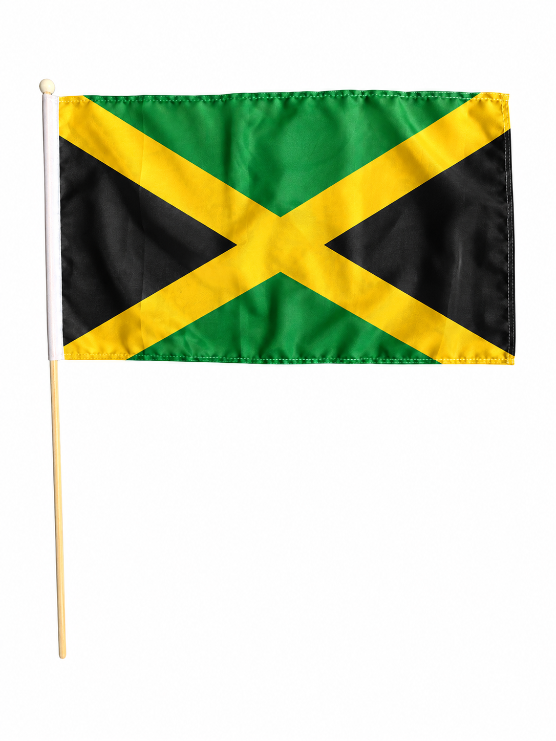 JAMAICA 18" x 12" LARGE HAND WAVING COURTESY FLAG & POLE JAMAICAN CARIBBEAN