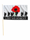 LEST WE FORGET Large Hand flag 18" x 12" (45cm x 30cm) with 24 inch pole (60cm)