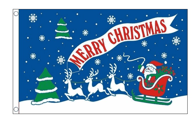 MERRY CHRISTMAS BLUE 5x3 feet FLAG 150cm x 90cm SANTA