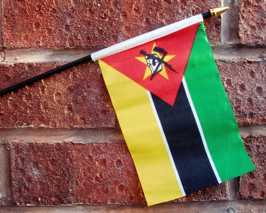 MOZAMBIQUE HAND WAVING FLAG small 6" x 4" with 10" pole