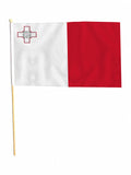 MALTA LARGE HANDWAVING FLAG 18" X 12" with 24" wooden pole flags VALETTA