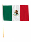 MEXICO 18" x 12" LARGE HAND WAVING COURTESY FLAG & POLE MEXICAN