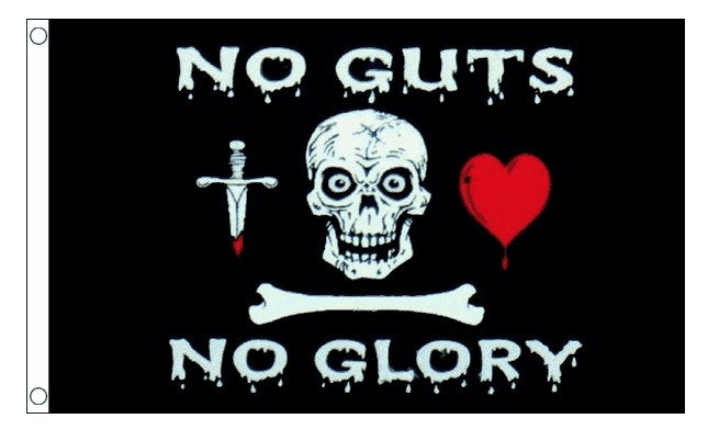 NO GUTS NO GLORY PIRATE FLAG 5X3 feet Caribbean pirates SKULL & BONES
