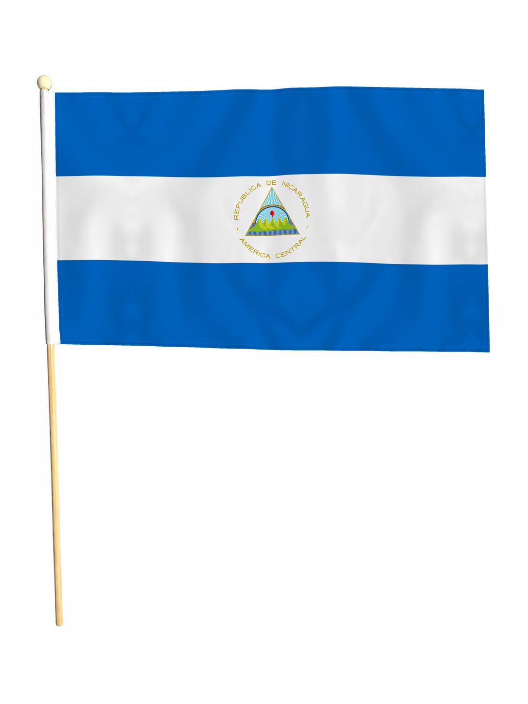 NICARAGUA 18" x 12" LARGE HAND WAVING COURTESY FLAG & POLE