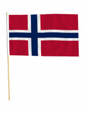 NORWAY HAND WAVING FLAG Large 18" x 12" with 24" wooden pole OSLO NORWEGIAN