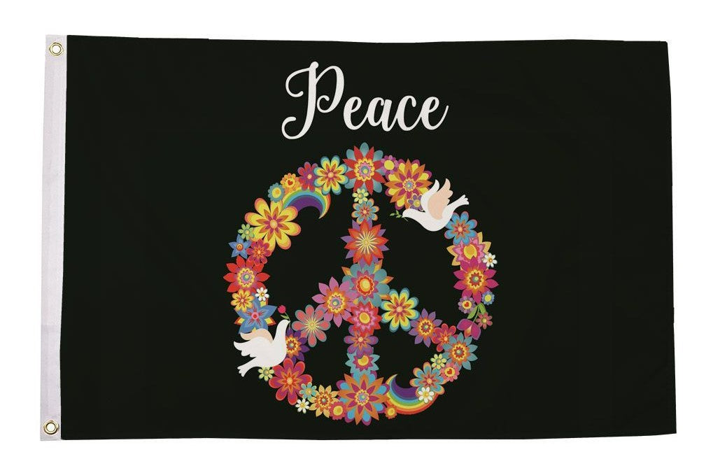 PEACE FLORAL Flowers Hippy CND 5x3 feet FLAG 150cm x 90cm